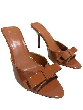 AAJ By Aminah Giselle Bow Mule Tan Heels Sandals Shoes Sz 8 New